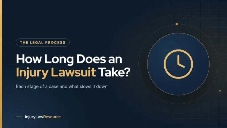 How long a personal injury lawsuit takes: guide cover with a clock icon