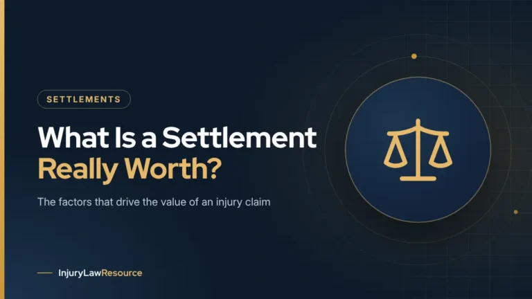 How much is a personal injury settlement worth: guide cover with a scales icon