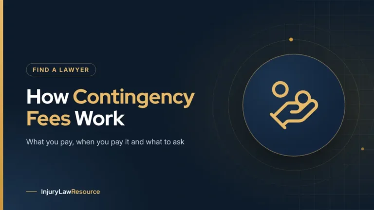 How personal injury contingency fees work: guide cover with a hand holding coins icon