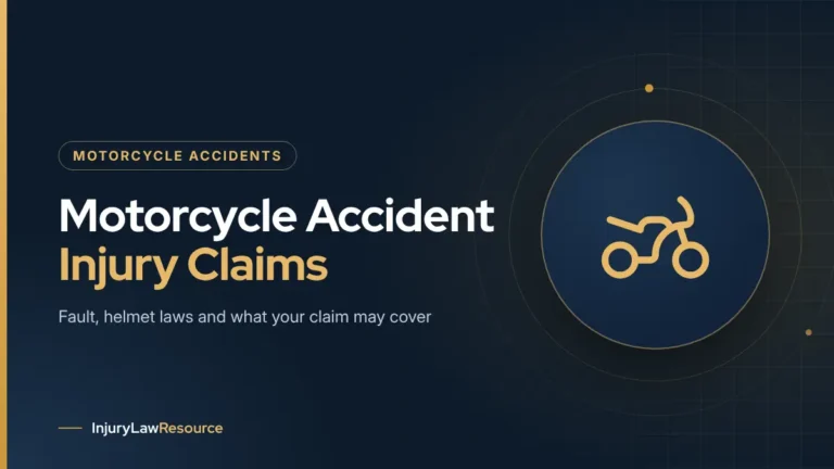 Motorcycle accident injury claims: guide cover with a motorcycle icon
