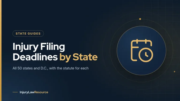 Personal injury filing deadlines by state: guide cover with a calendar and clock icon