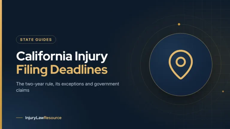 California personal injury filing deadlines: guide cover with a map pin icon