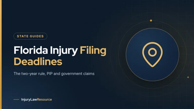 Florida personal injury filing deadlines: guide cover with a map pin icon
