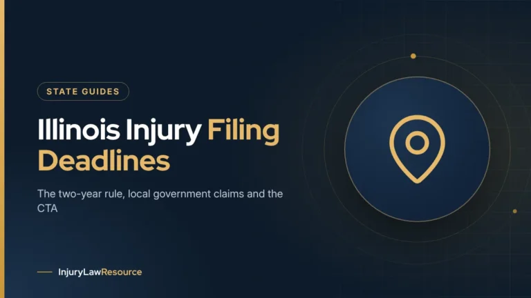 Illinois personal injury filing deadlines: guide cover with a map pin icon