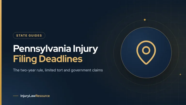 Pennsylvania personal injury filing deadlines: guide cover with a map pin icon