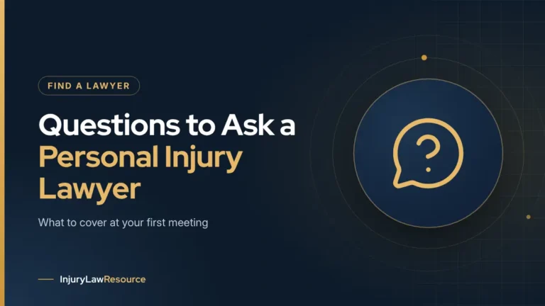 Questions to Ask a Personal Injury Lawyer: guide cover with a question icon