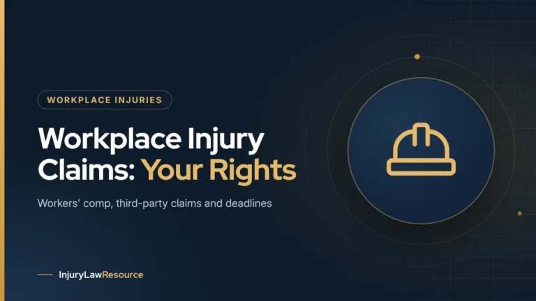 Workplace injury claims and your rights: guide cover with a hard hat icon